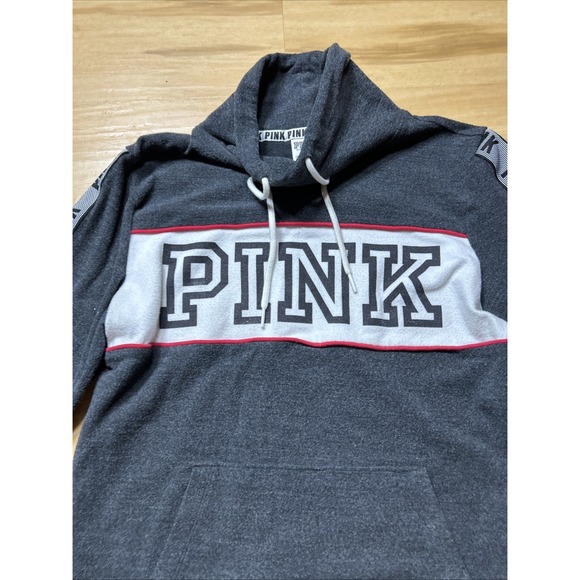 Victoria's Secret Pink Gray Red Logo 1/4‎ Zip Pullover Fleece M/170/96A - Picture 2 of 13